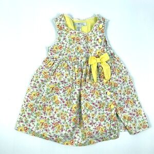 George UK Limited Floral Baby Dress 24M 100% Cotton Yellow Orange Pink‎ Bow SEE